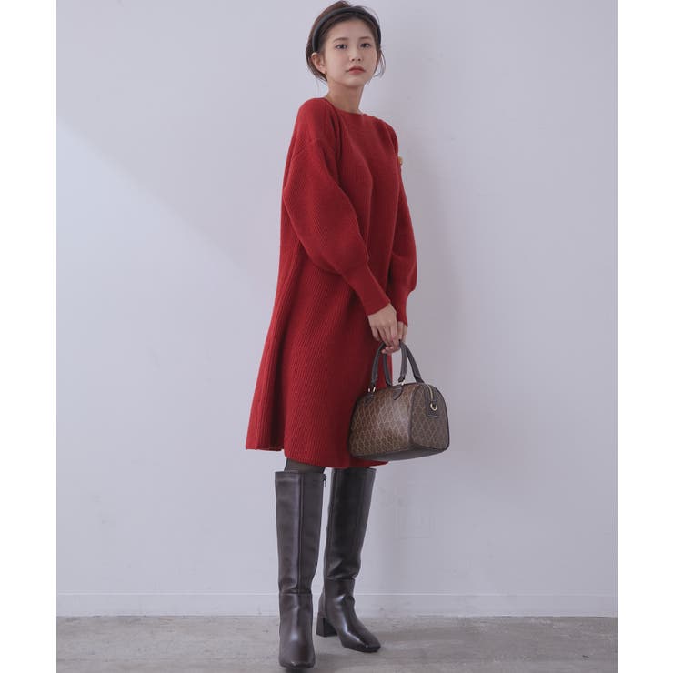 WEB限定】クラシカル肩釦ニットミニ丈ワンピース[品番：VISW0026412