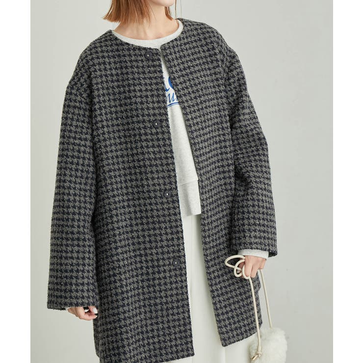 WEB限定カラー:チェック】ハウンドトゥースツイードミディ丈Aライン