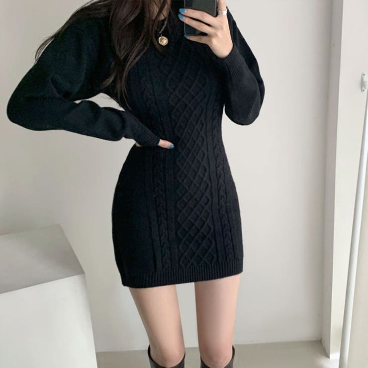 SHOPLIST限定】バックオープンニットミニワンピ ミニワンピース