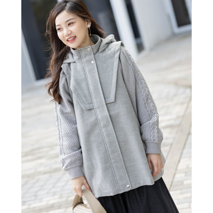 フード付き編み込みニットコート[品番：LVLW0000347]｜Frenchic