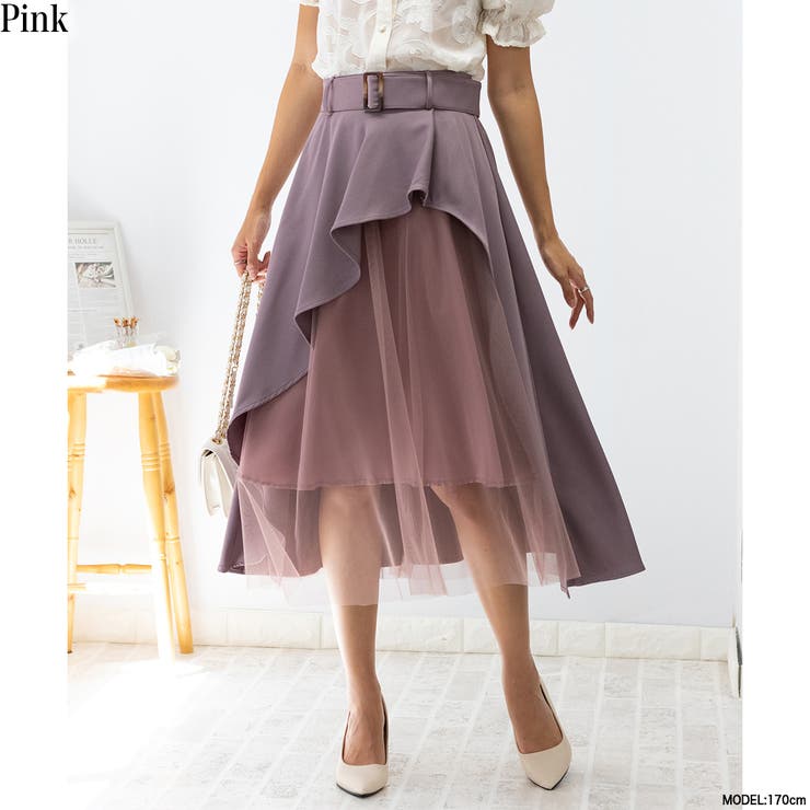 チュール使い アシンメトリー スカート[品番：PPNW0003365]｜Pumpkin