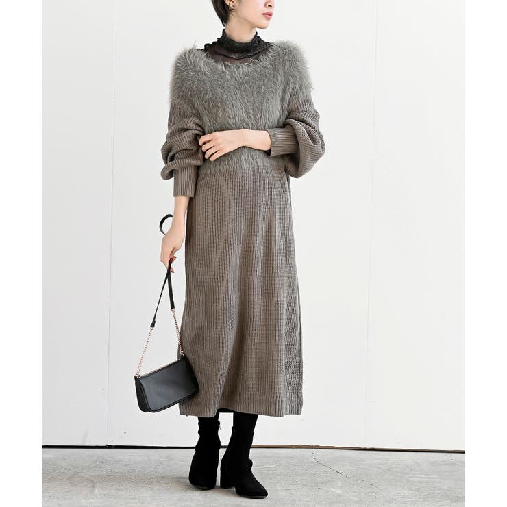 フェザー切替ニットワンピース[品番：RPSW0003055]｜rps（アール