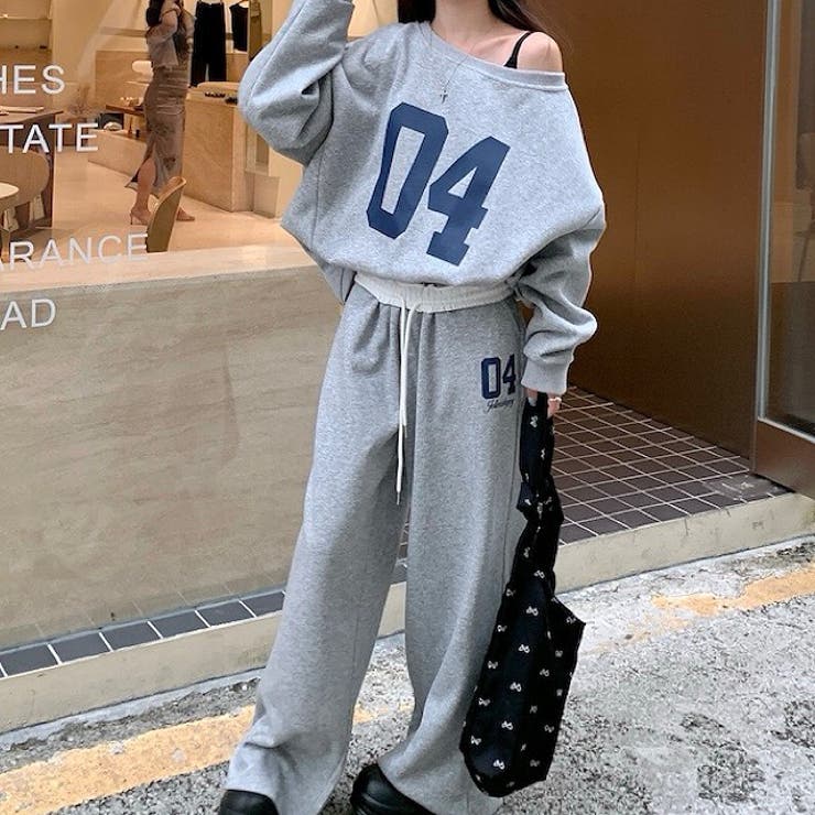 セットアップ ワンショルダーナンバリングロゴトレーナー×スウェット