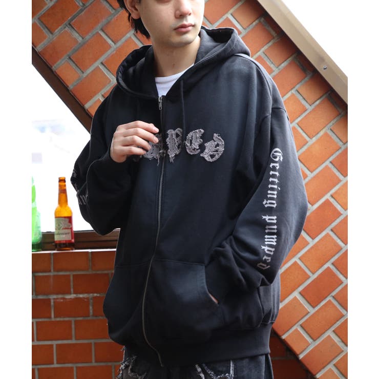 スプレー加工ジップパーカー メンズ グラフィック ヴィンテージ[品番