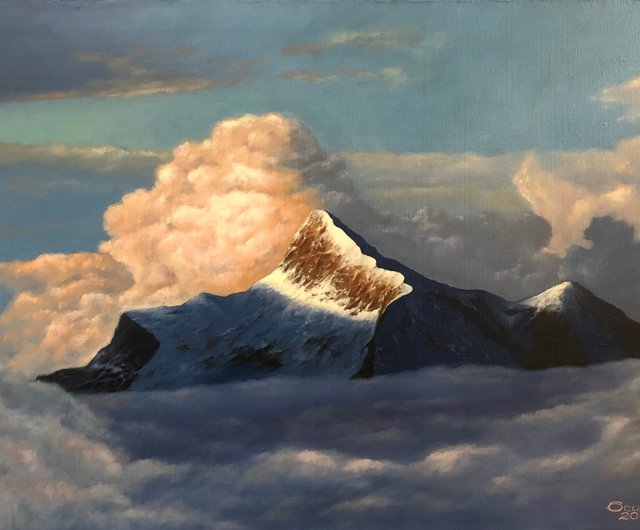 送料無料】ロシア キャンバス上のオリジナルの油絵山の風景雲の絵画空