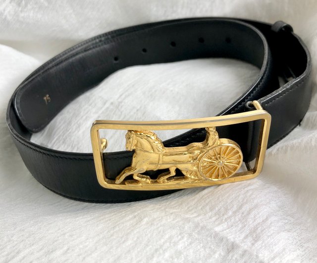 日本直送 名牌中古包 】CELINE セリーヌ ベルト ブラック 馬車 ホース