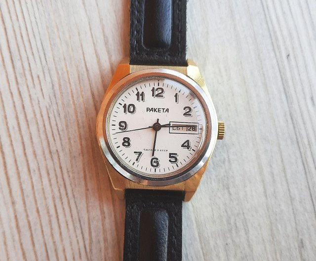 ロシア ラケタ 2628.H ソビエト製メンズウォッチ、手巻き、金メッキ