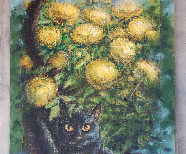 原画#3784 黒猫 マルタ共和国 地中海 水彩画 ドローイング インテリア