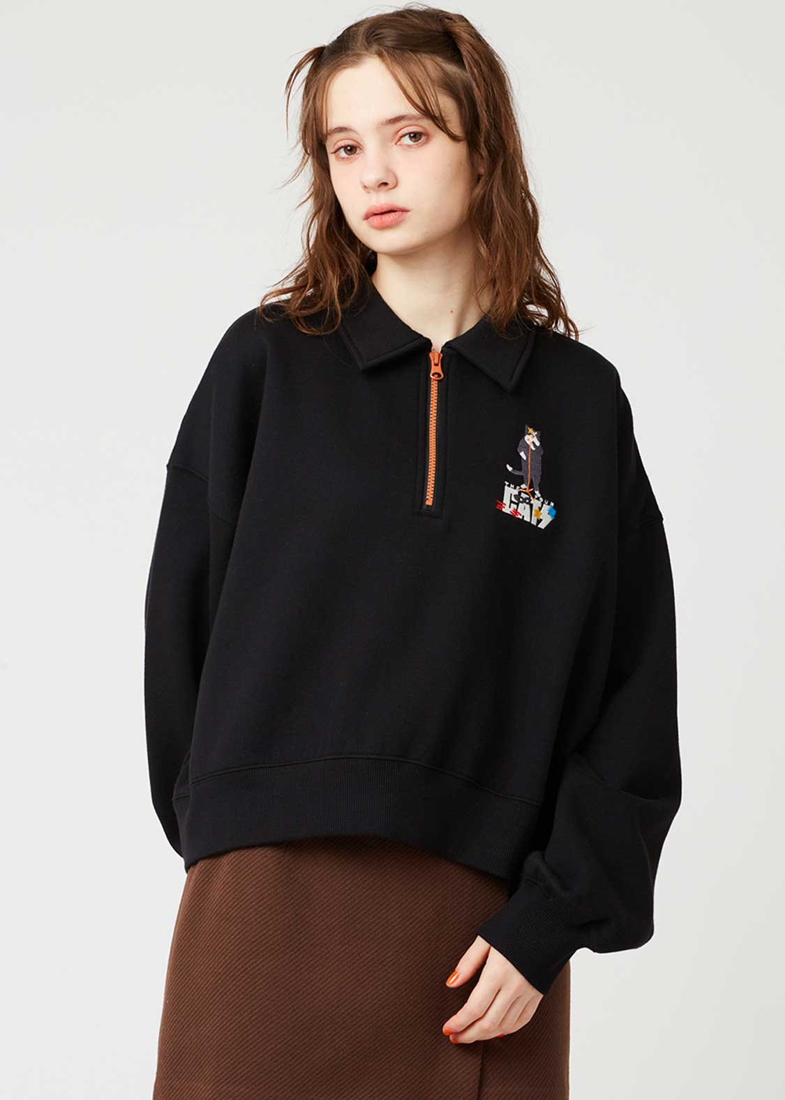 ザ フォーキャッツ タッキー｜裏起毛クロップドハーフジップスウェット