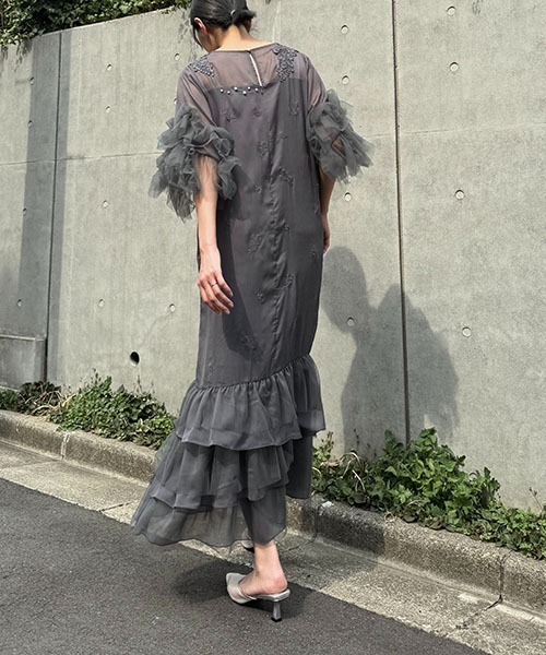 セール】hem tiered volume sleeve embroidery OP（ワンピース