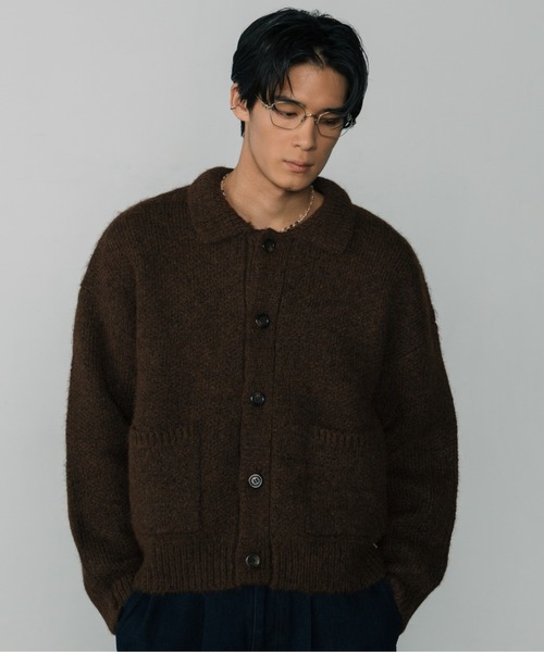 LURAKU】Shaggy Knit Polo Cardigan / シャギーニットポロカーディガン