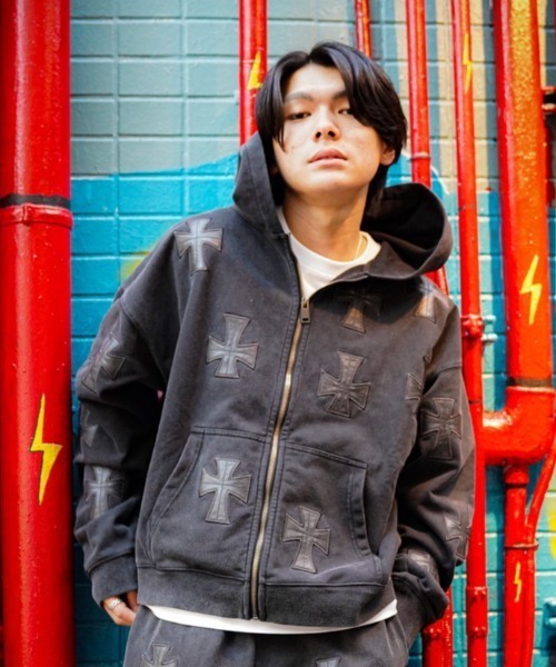 UNKNOWNLONDON/アンノウンロンドン/LHP別注 Leather Cross Zip Hoodie