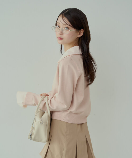 Chico（チコ）の「【セットアップ対応】刺繍入り襟付きポロニット