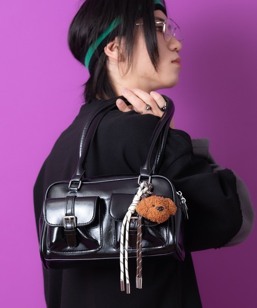 セール】an meets zakka キーホルダー付き合成皮革ロングハンドルミニ