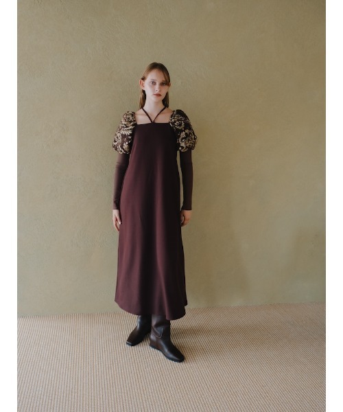 Jacquard Bud Sleeve Dress/ジャガードバドスリーブドレス（ワンピース