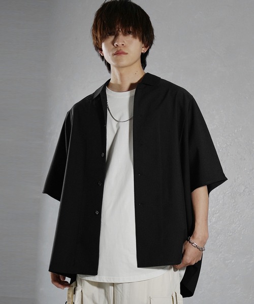 MinoriTY】落ち感ドルマンスリーブ半袖シャツ メンズ 無地シャツ 秋服