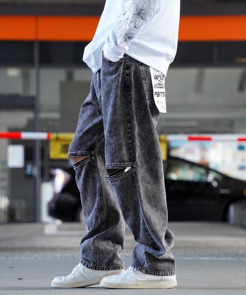 セール】膝ZIP ワイドバギーパンツ / Knee ZIP Wide Baggy Pants
