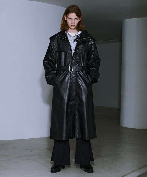 ハイネック合皮ロングコート（トレンチコート）｜Ellno Loset（エルノ