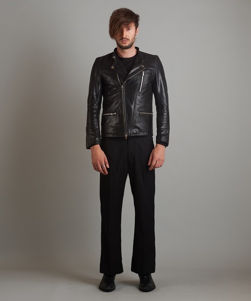NO ID.】Cow Leather Semi Double Riders Jacket / カウ レザー セミ