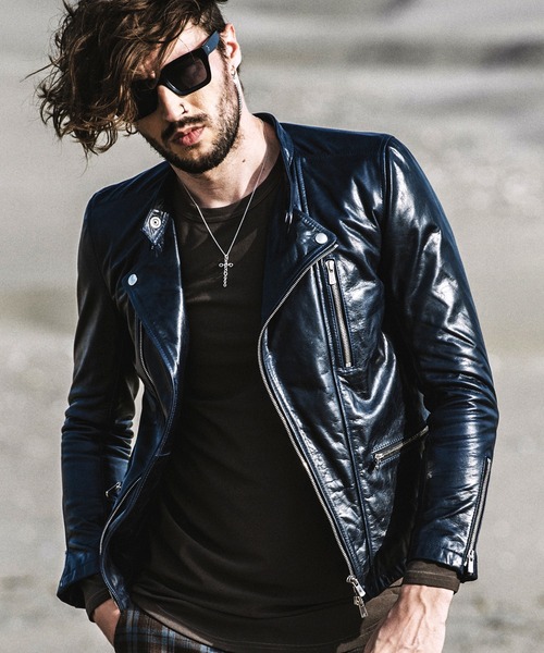 NO ID.】Cow Leather Semi Double Riders Jacket / カウ レザー セミ