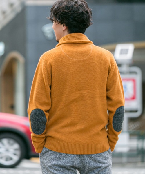 セール】エルボーパッチ付きショールカラーカーディガン（カーディガン