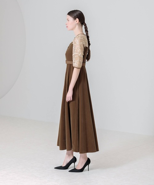 セール】【LEJA】ビスチェ風ウエストベルト付き花柄レースキラキラ刺繍