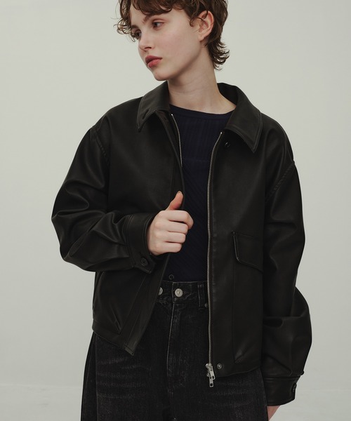 Leather Blouson/フェイクレザーバルーンショートブルゾン（ブルゾン