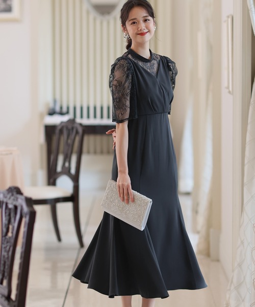 ミモレ丈&七分袖フォーマルマーメイドシルエットセレモニー結婚式