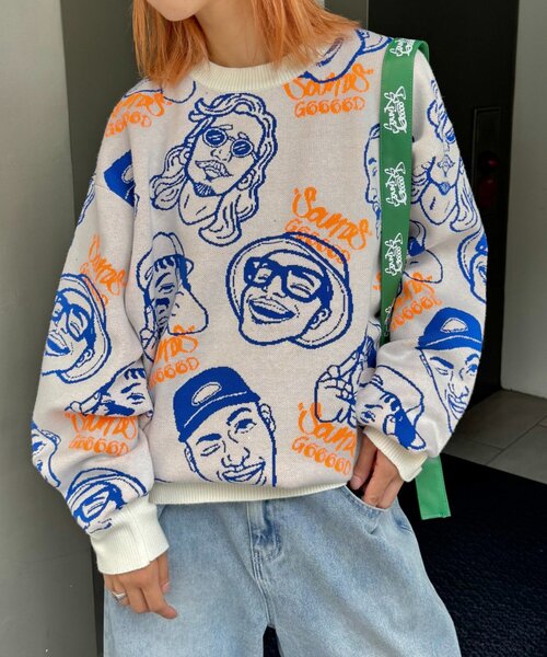 セール】【SOUNDS GOOOOD】アソートフェイス柄ファンキーニット