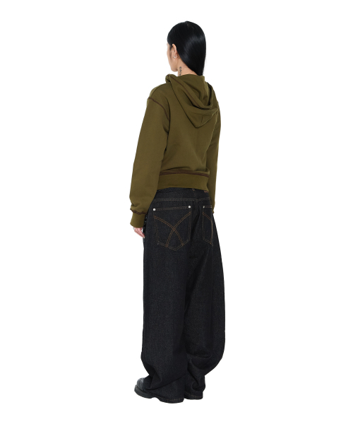 セール】Double Knee Lettering Denim Pants (Black)（デニムパンツ
