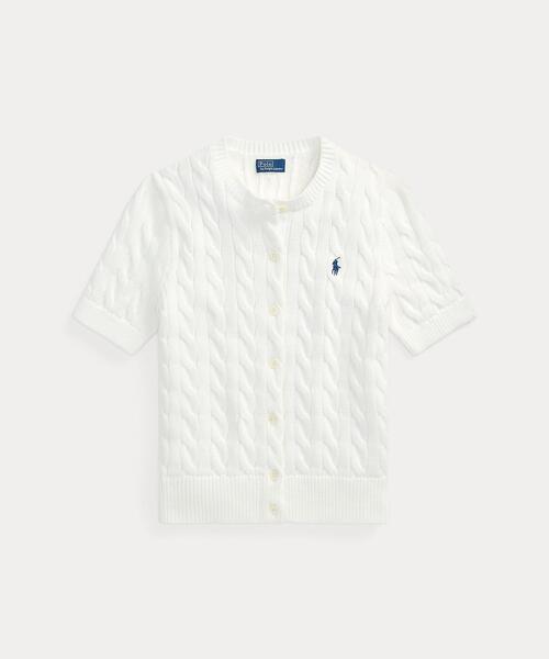 ケーブルニット コットン ショートスリーブ カーディガン