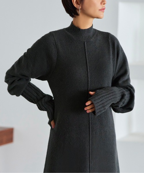 セール】洗える ｜ アームウォーマー付きボトルネック縦ラインデザイン