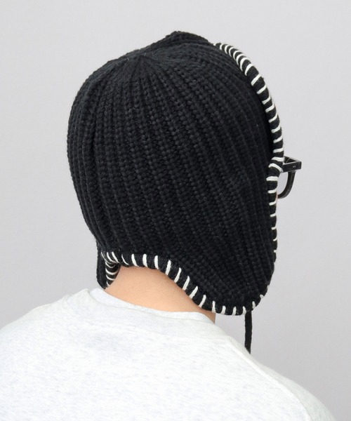 セール】ステッチ ローゲージ ニットアビエーター ニット帽（ニット