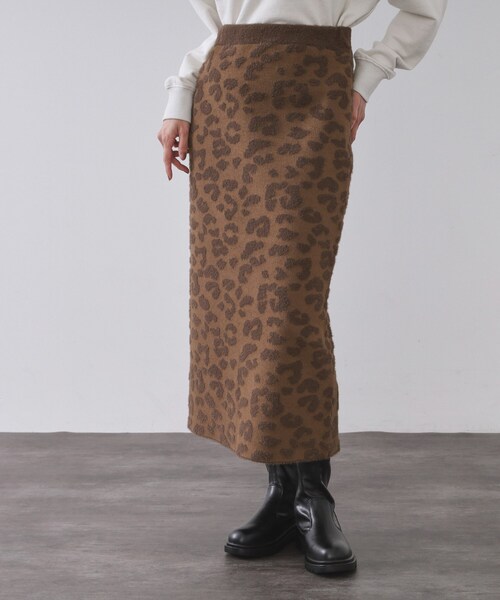 セール】レオパードジャカードニットスカート【洗濯機OK】（スカート
