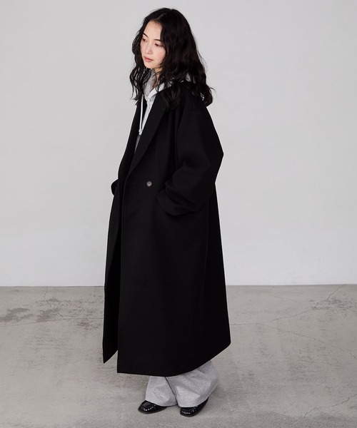 セール】【forksy.】ニットメルトンオーバーサイズロングチェスター