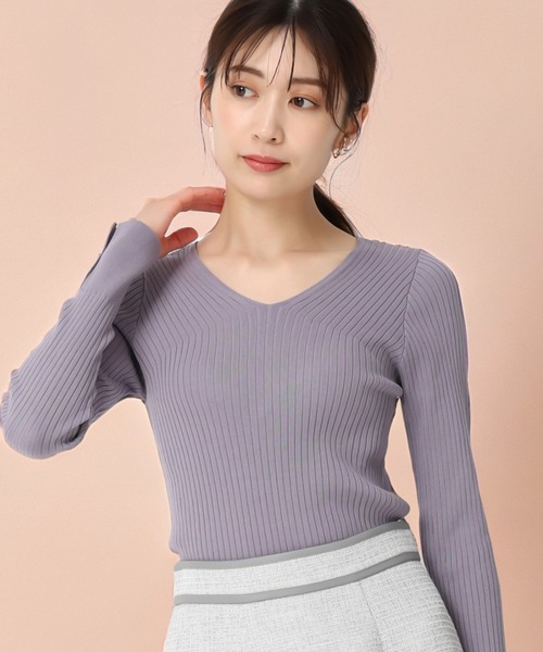 セール】ベーシック成型編みVネックリブニット/MM438306（ニット