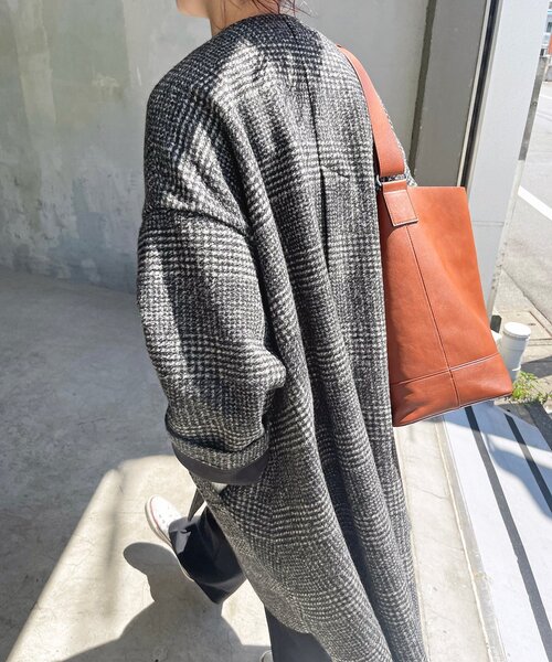 美品✨Spick&Span Wスライバーノーカラーチェックポンチョコート 36