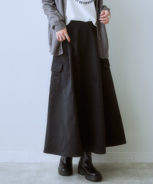 大きいサイズ＞ ポケットデザインロングスカート（ゆったりヒップ