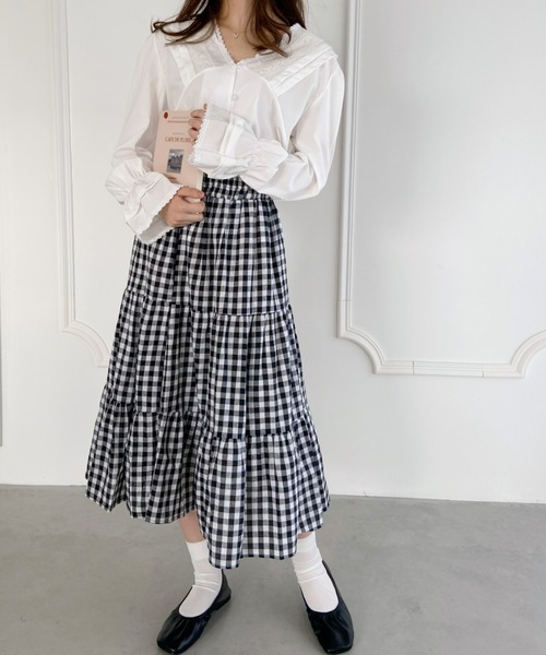 セール】ギンガムチェックティアードロングスカート（スカート