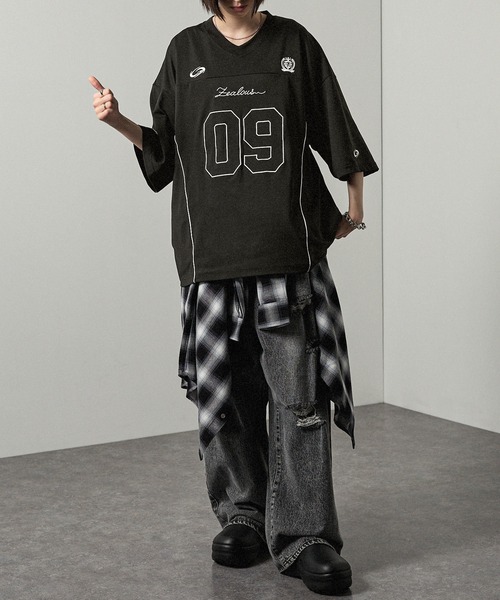 Alfred Alex】ゲームデザイン ナンバリング ビッグホッケーTシャツ（T