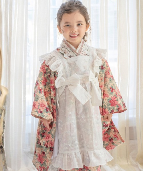 セール】後ろファスナーで着る アンティークエプロン着物ワンピース