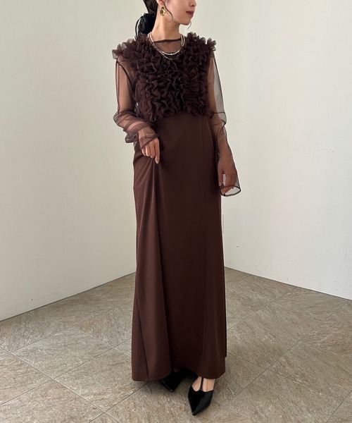 et.UNiVER Many way frill dress ブラウン S