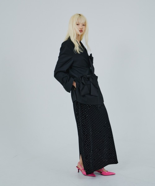 カーヴドスクエアベロアドレス / curved square velour dress（ドレス