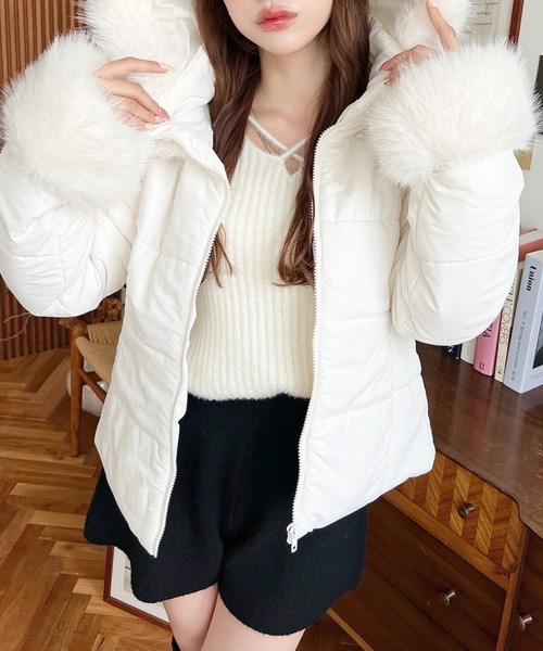 セール】ウェストベルト付きフードファーダウンジャケット（ダウン