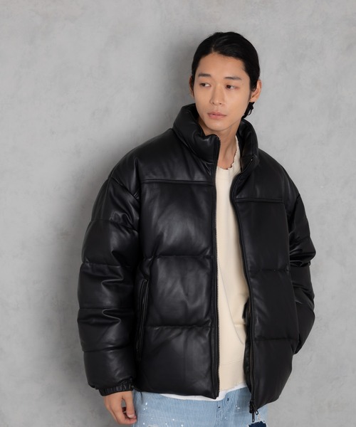 ADAMPATEK/leather looose down jacket/ラムレザールーズダウン