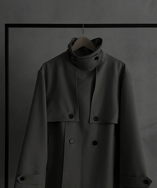 SERACE】Oversize drape stand neck short trench coat / オーバー