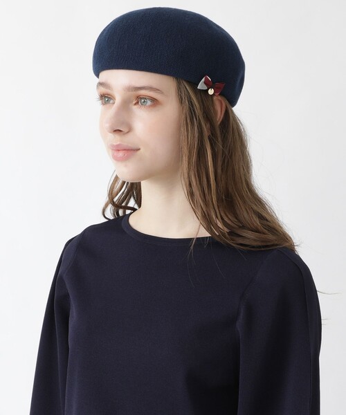 バーバリーブルーレーベル】フォックスファー付き ウールベレー帽