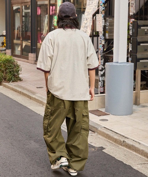 ヴィンテージライクロゴデザイン ビッグシルエットリンガー半袖Tシャツ