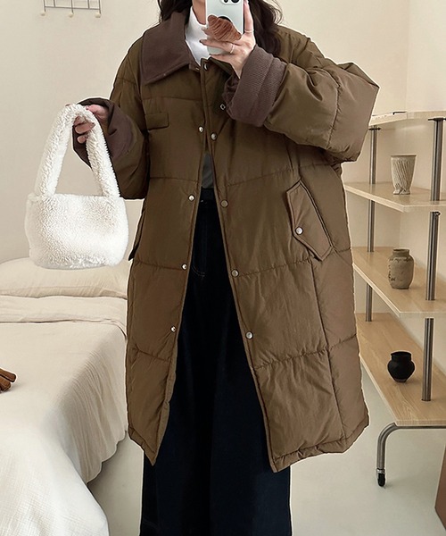 セール】コーデュロイカラーキルティングロングコート（ダウン
