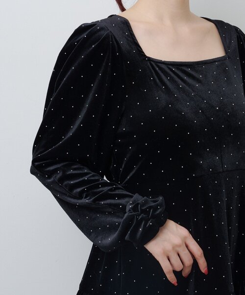 セール】【結婚式/オケージョン】ベロアスタッズミニワンピース